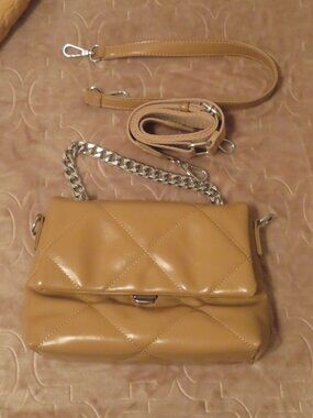 Madison West Los Angeles Camel 3 way Purse Crossbody Shoulder Bag Chain New